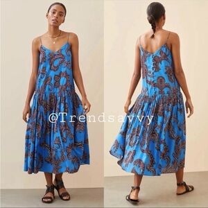 Anthropologie Atsu Blue Paisley Midi Dress Size Medium Cotton Modal Boho NWT